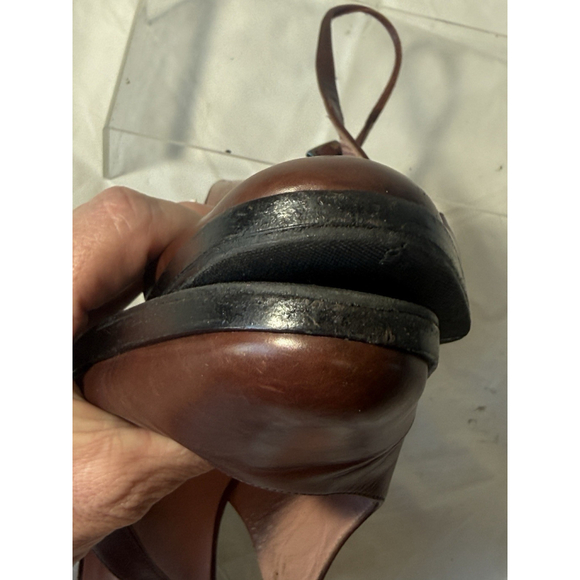 GUCCI Slingback Heels Closed Toe Brown Leather Shoes Sandals US 7 EU 37 C - Picture 13 of 16